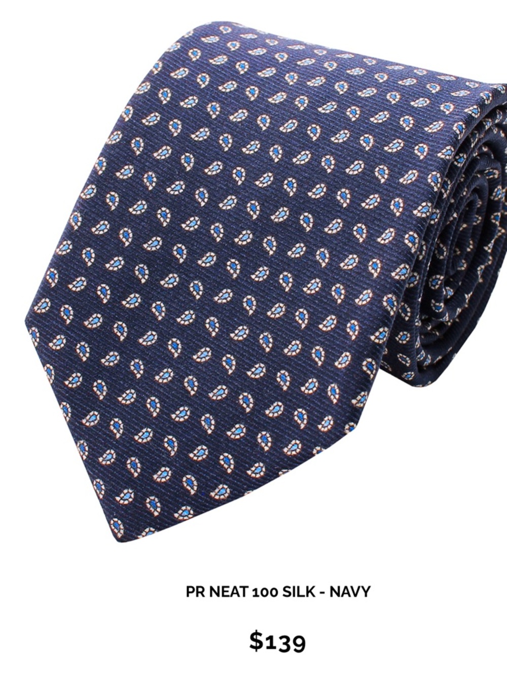 Tom James 100% Tie - Navy tie with Blue Paisley Pattern